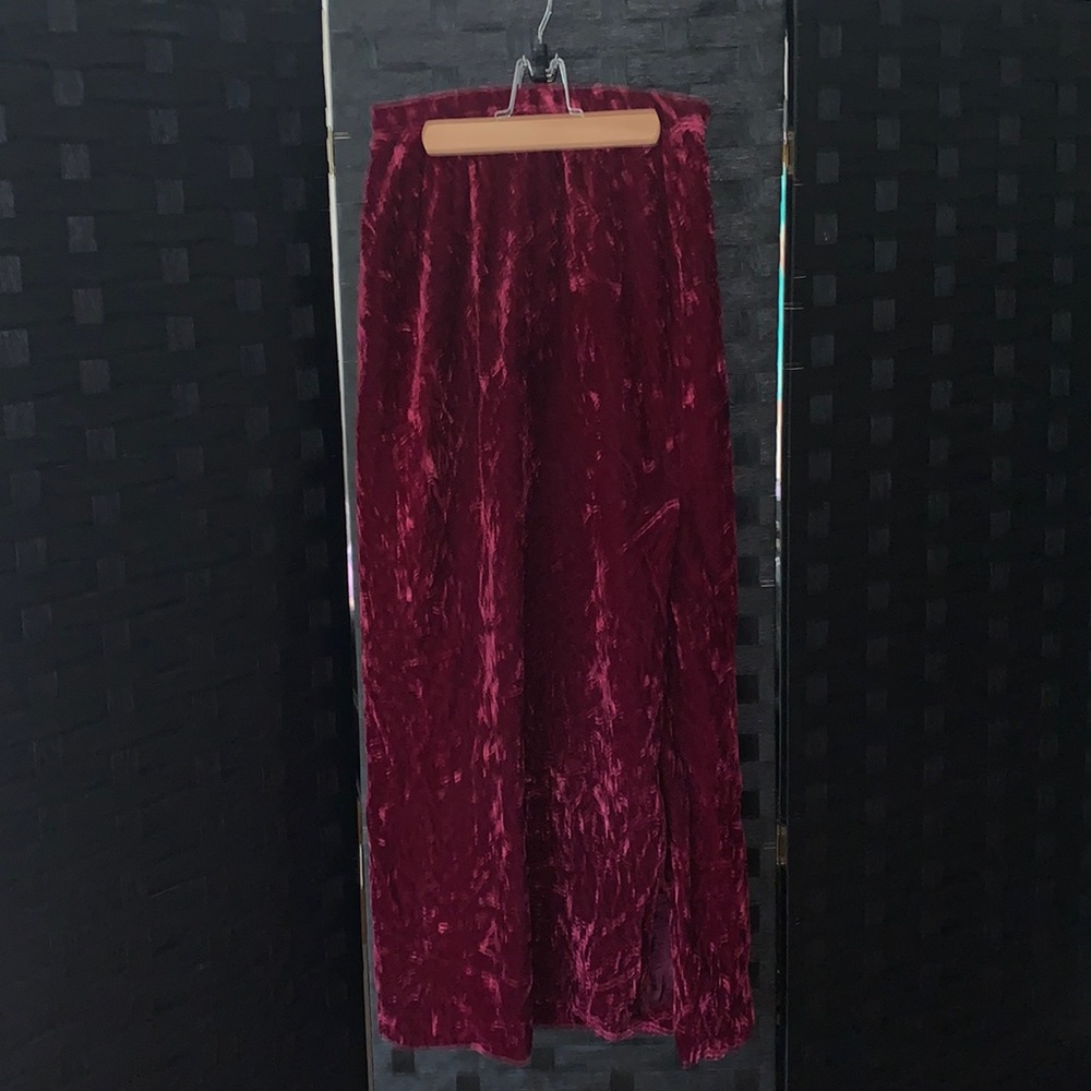 BOGO Red Wine Faux Velvet Long Skirt